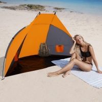 Cort plaja semideschis, pliabil, 210 x 115 cm, portocaliu cu gri, Vivo BB-TN130